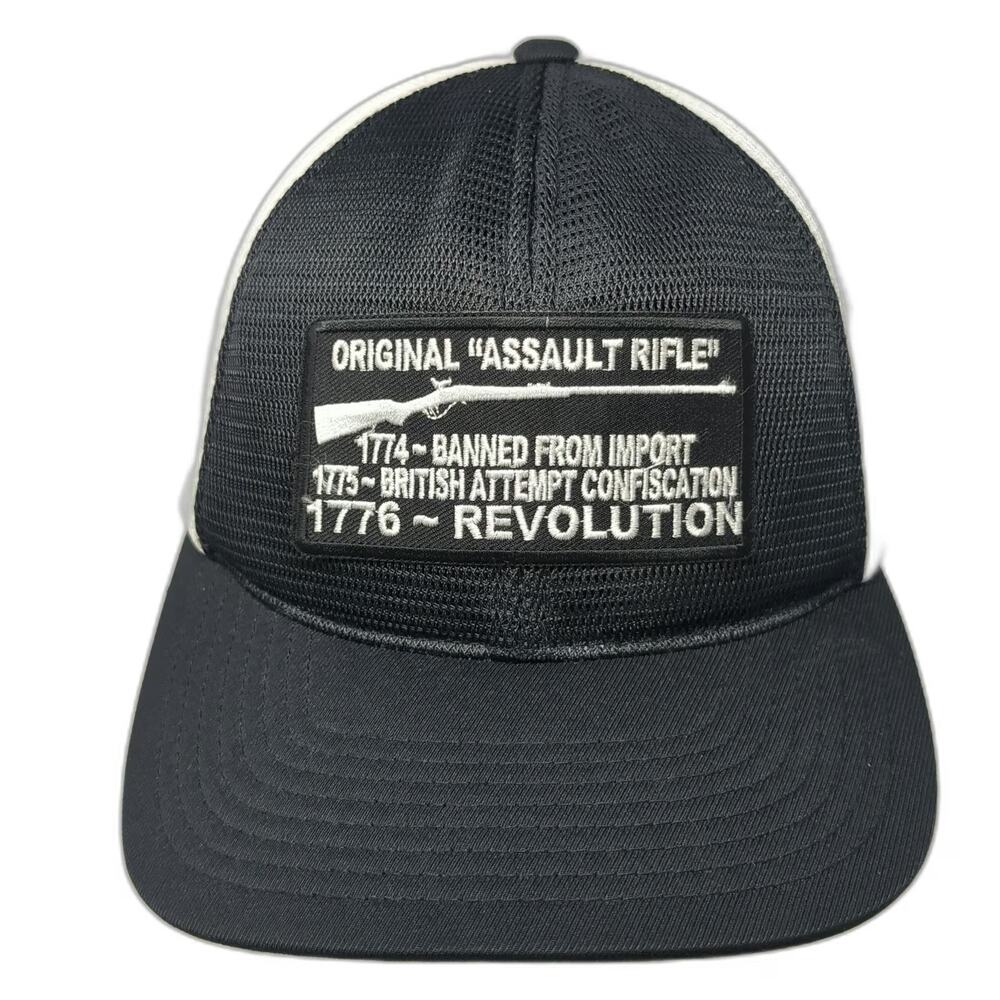 Flexfit Yupoong Baseball Cap Black White XL Mesh Back Stretch Rifle Patch Hat